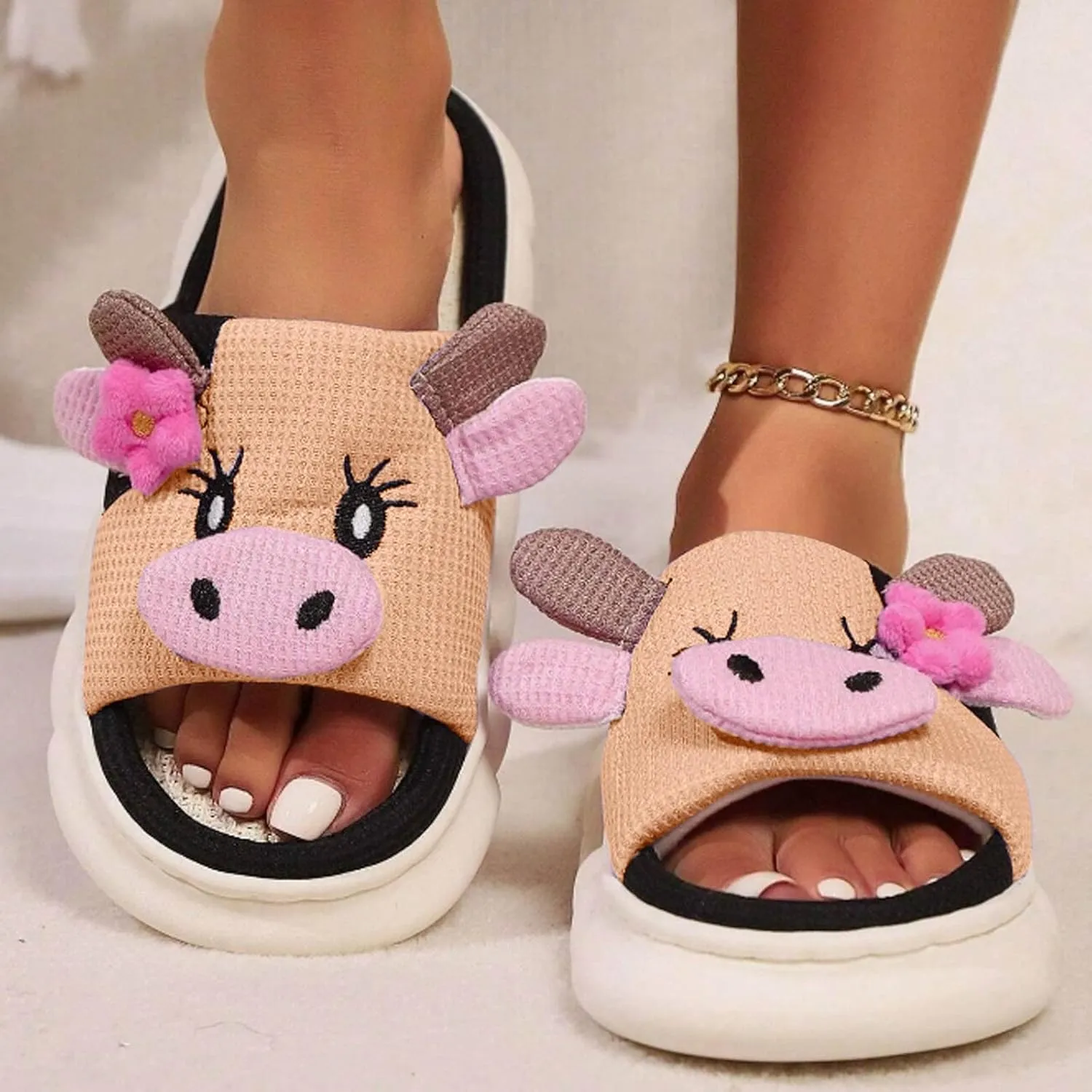 Women's Slippers Soft Thick Soled Slippers Fashionable Memory Foam Leather for Women Indoor