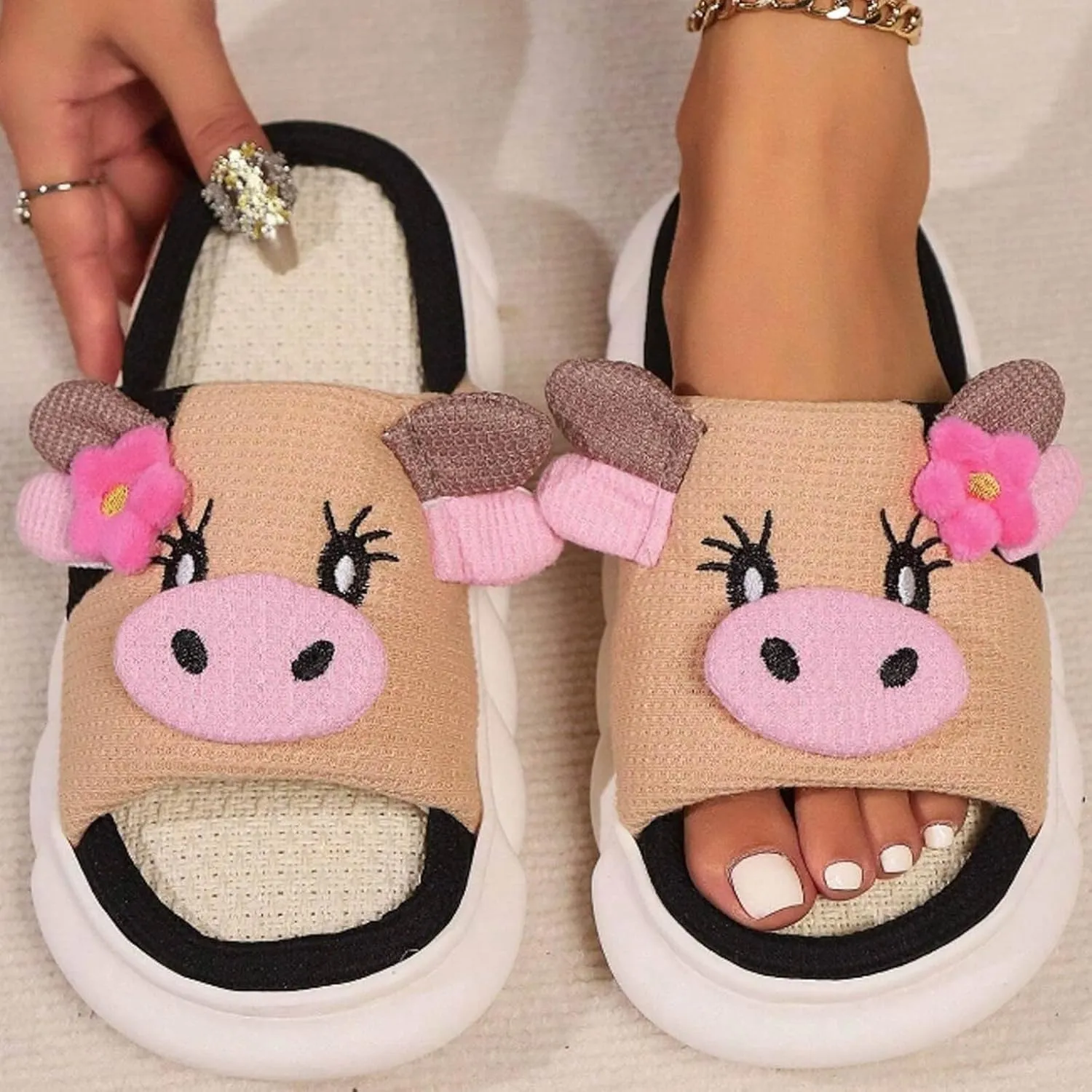 Women's Slippers Soft Thick Soled Slippers Fashionable Memory Foam Leather for Women Indoor
