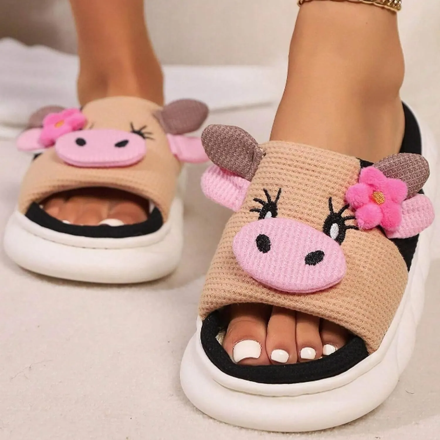 Women's Slippers Soft Thick Soled Slippers Fashionable Memory Foam Leather for Women Indoor