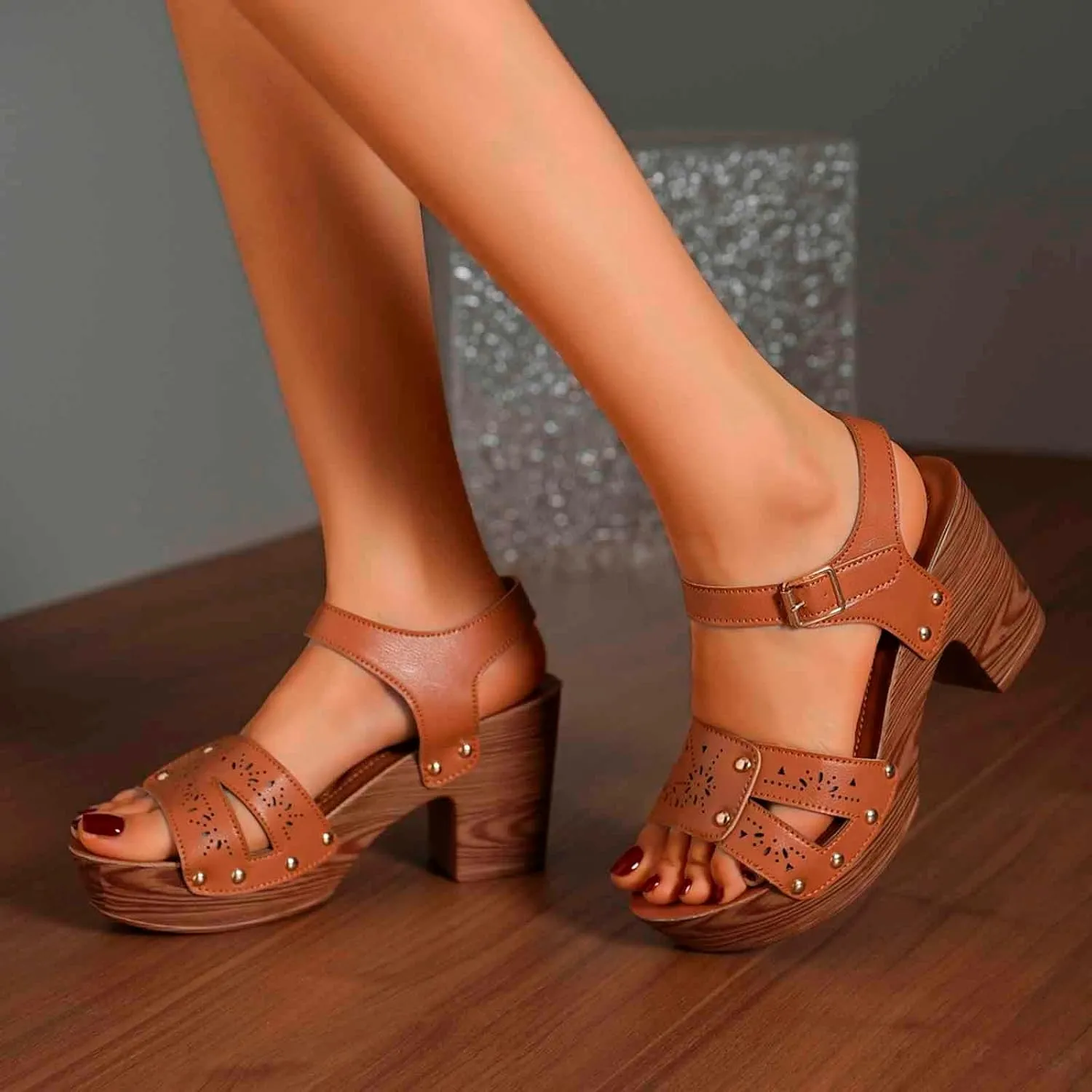 Women's Summer High Heel Sandals Comfortable Open Toe Dressy Slip On Shoes For Casual Vacation Work Date Outfits