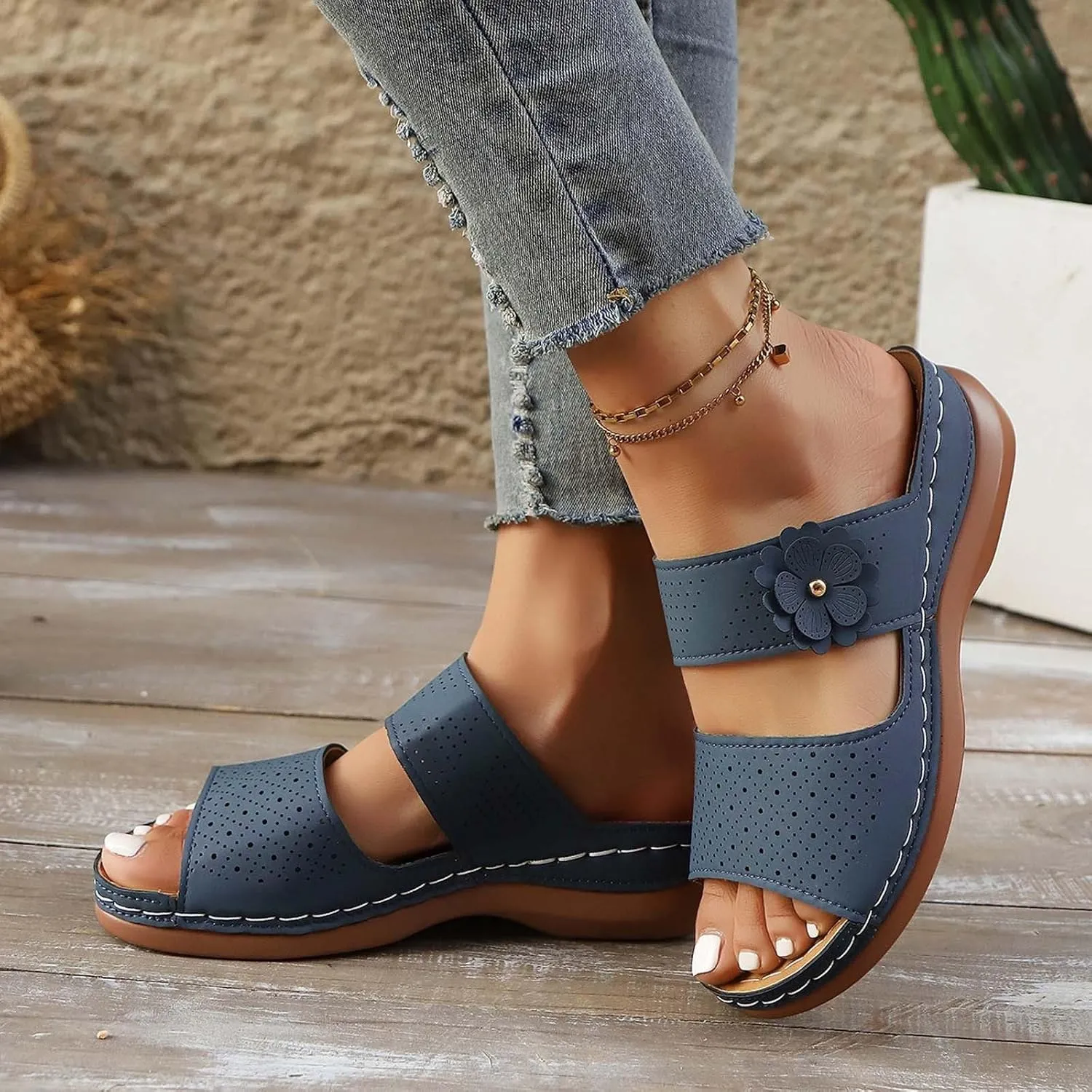 Women's Summer Sandals Casual Flat Slip On Beach Toe Post Comfortable Walking Shoes for Vacation Outfit