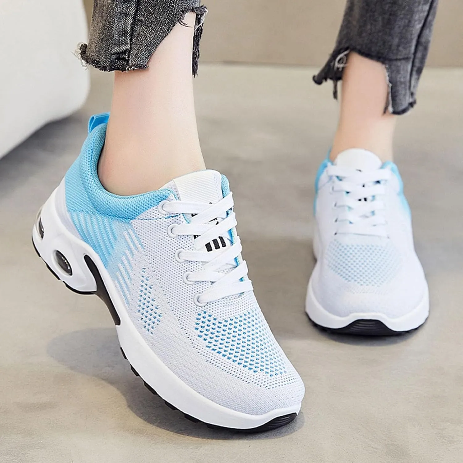Womens Walking Sneakers Air Cushion Running Shoes Lightweight Quick-Dry Tennis Shoe Fashion Mesh Breathable Gym Sneaker Athletic Comfortable Casual Shoes Work Sneakers