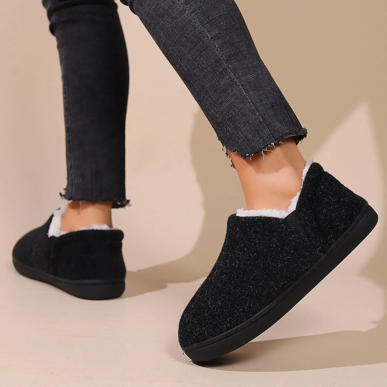 Women's Warm Slippers Solid Suede Flat Bottom Slippers Fleece Lined Cotton Plush Full Real Womens