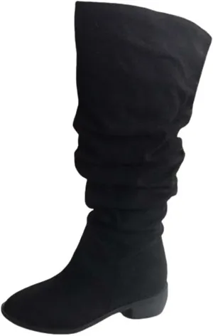 Women's Wide Calf Knee High Boots Chunky Block Heel Boots Comfortable Pull On Fall Weather Winter Riding Boots