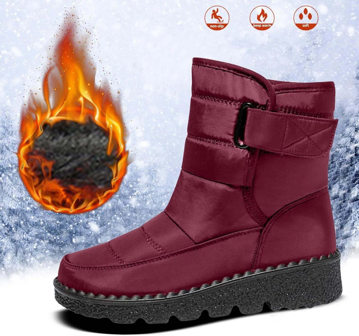 Women's Winter Boots Comfort Snow Boots Solid Plush Insulated Snow Boots Outdoor Thick Bottom Non Slip Boots