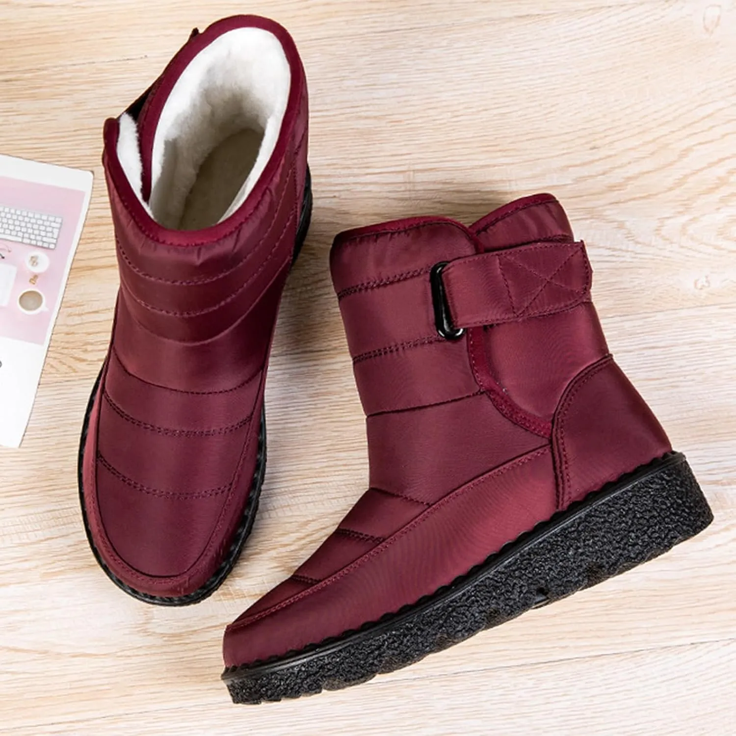 Women's Winter Boots Comfort Snow Boots Solid Plush Insulated Snow Boots Outdoor Thick Bottom Non Slip Boots