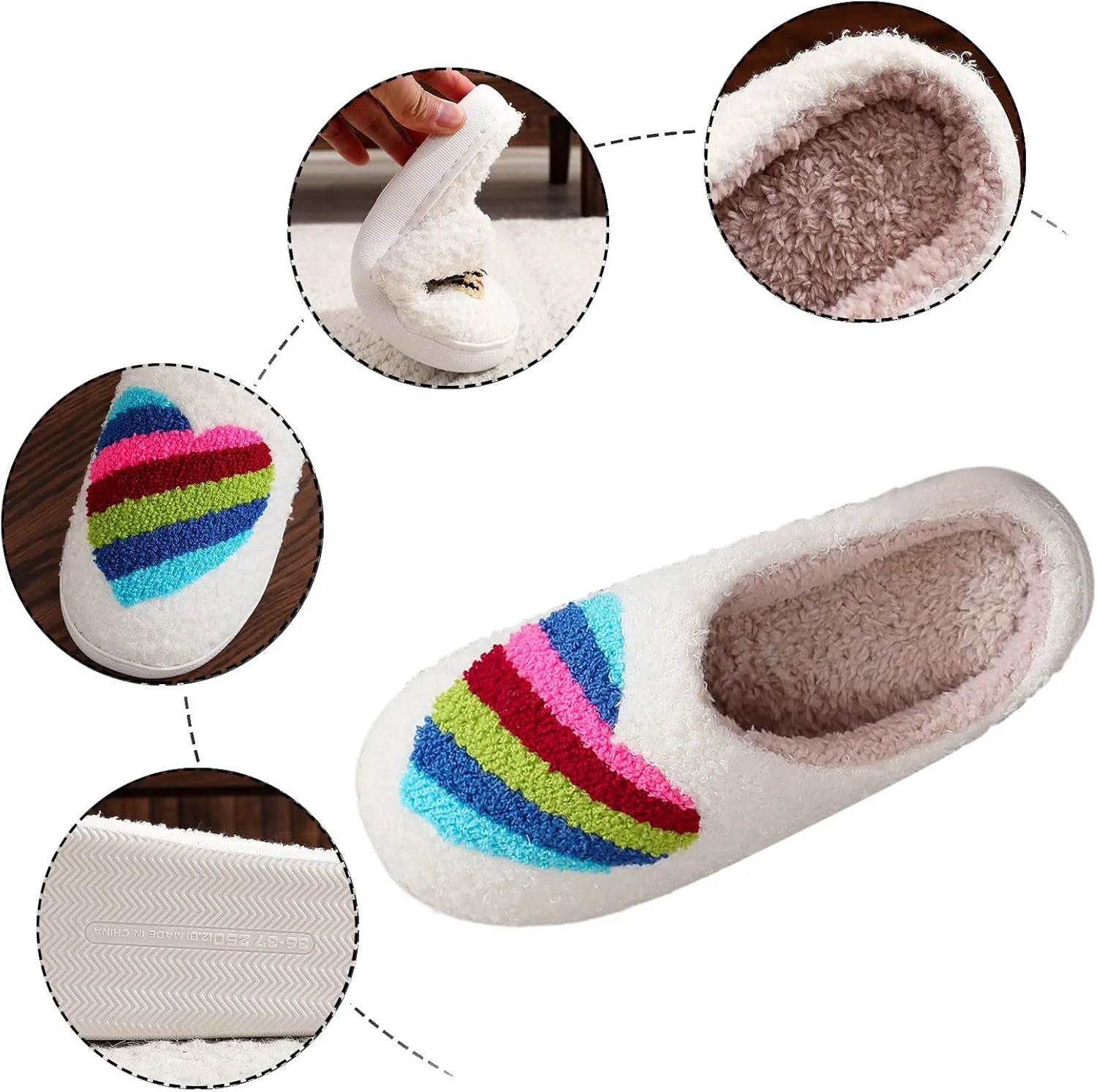 Women's Winter Cotton Slippers Plus Velvet Warm Slippers Couple Rainbow Love Women Memory Foam Open Toe