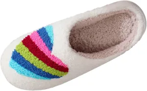 Women's Winter Cotton Slippers Plus Velvet Warm Slippers Couple Rainbow Love Women Memory Foam Open Toe