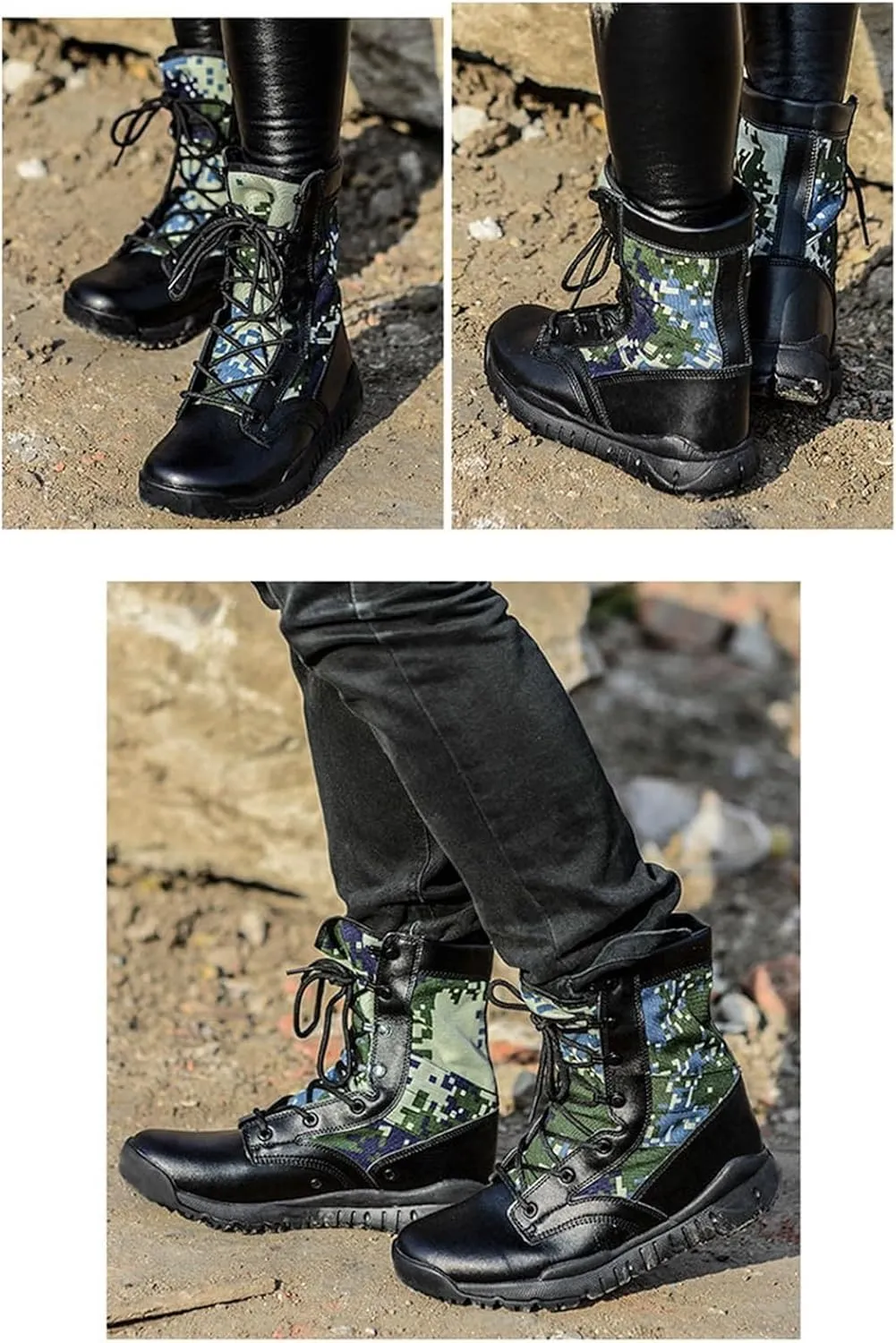 Wygwlg Camouflage Combat Boots, Mens Breathable Anti Kick and Anti-Collision Combat Outdoor Boots, Fashion Round Durable Toe Desert Boots, for Camping, Hiking, Jungle Combat