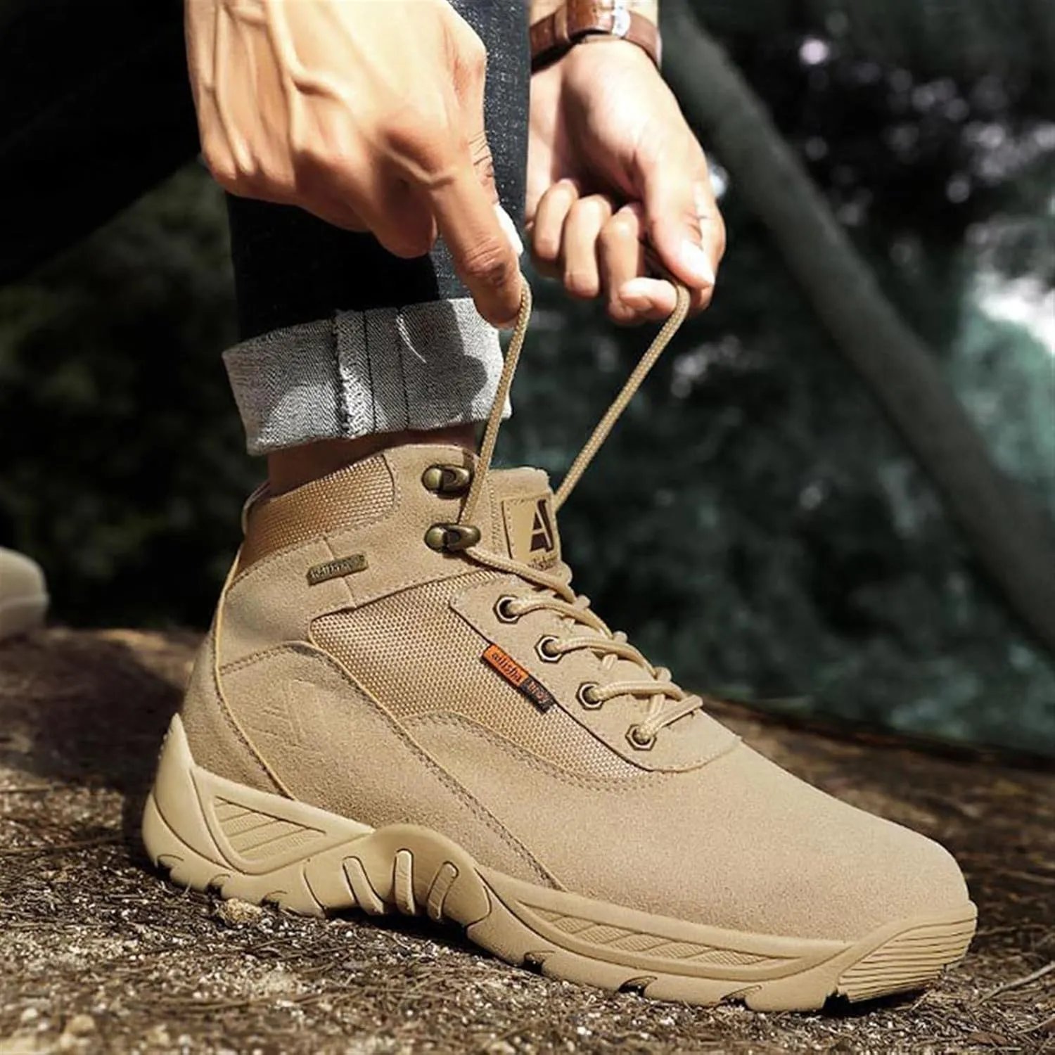 Wygwlg Mens Lightweight Tactical Military Boots, Men Outdoor Lace up Non Slip Shock Absorption Sole Breathable Combat Boots, Fashion Hiking Work Boots, for Work, Security, Motorcycle, Combat