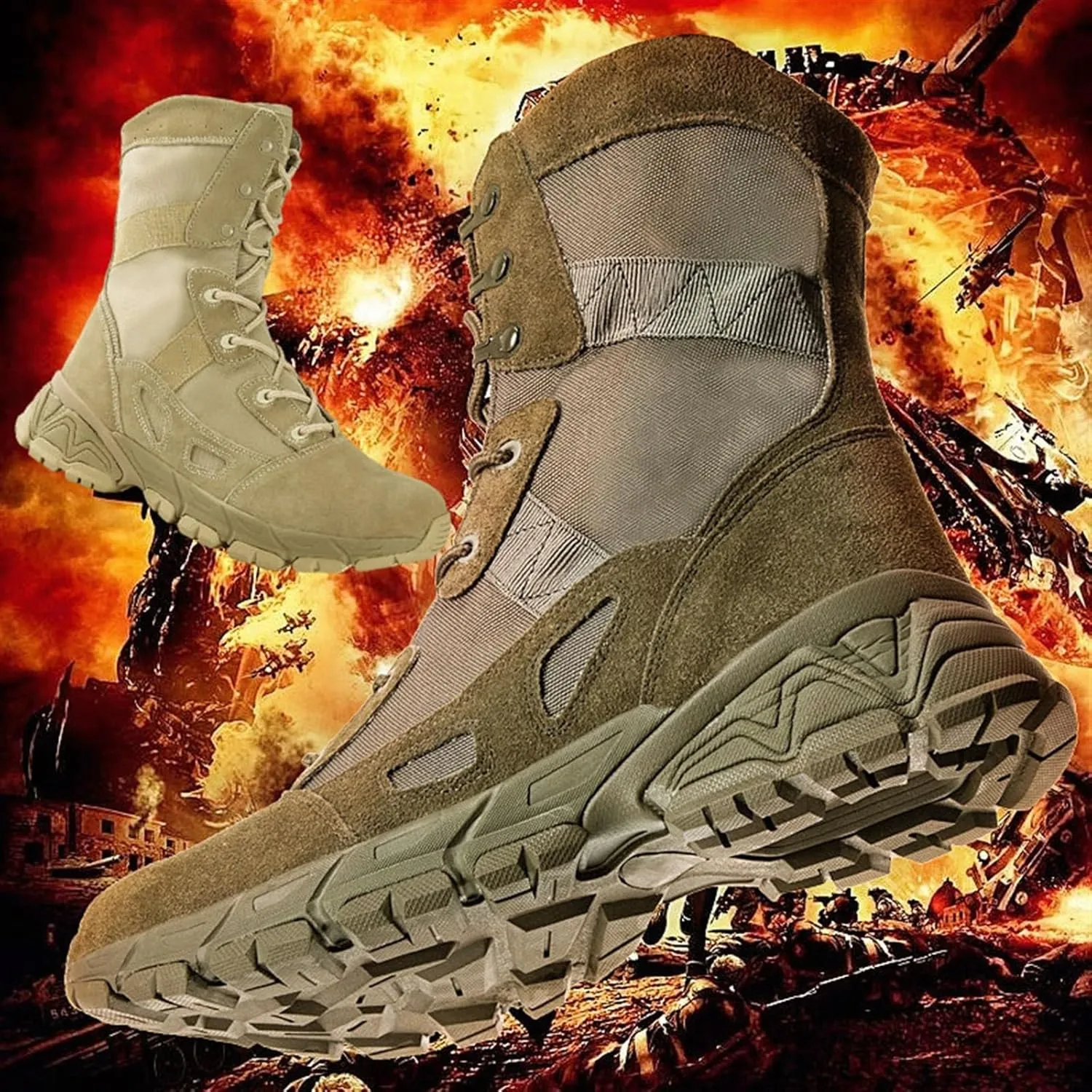 Wygwlg Mens Tactical Military Boots, Men's Plus Size Lace up Breathable High Top Desert Combat Boots, Resistant Combat Sneakers Shoes, for Outdoor Sports Like Camping, Climbing, Cycling