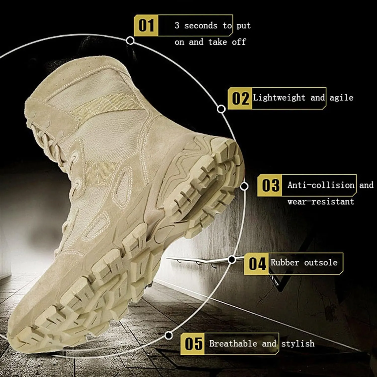 Wygwlg Mens Tactical Military Boots, Men's Plus Size Lace up Breathable High Top Desert Combat Boots, Resistant Combat Sneakers Shoes, for Outdoor Sports Like Camping, Climbing, Cycling