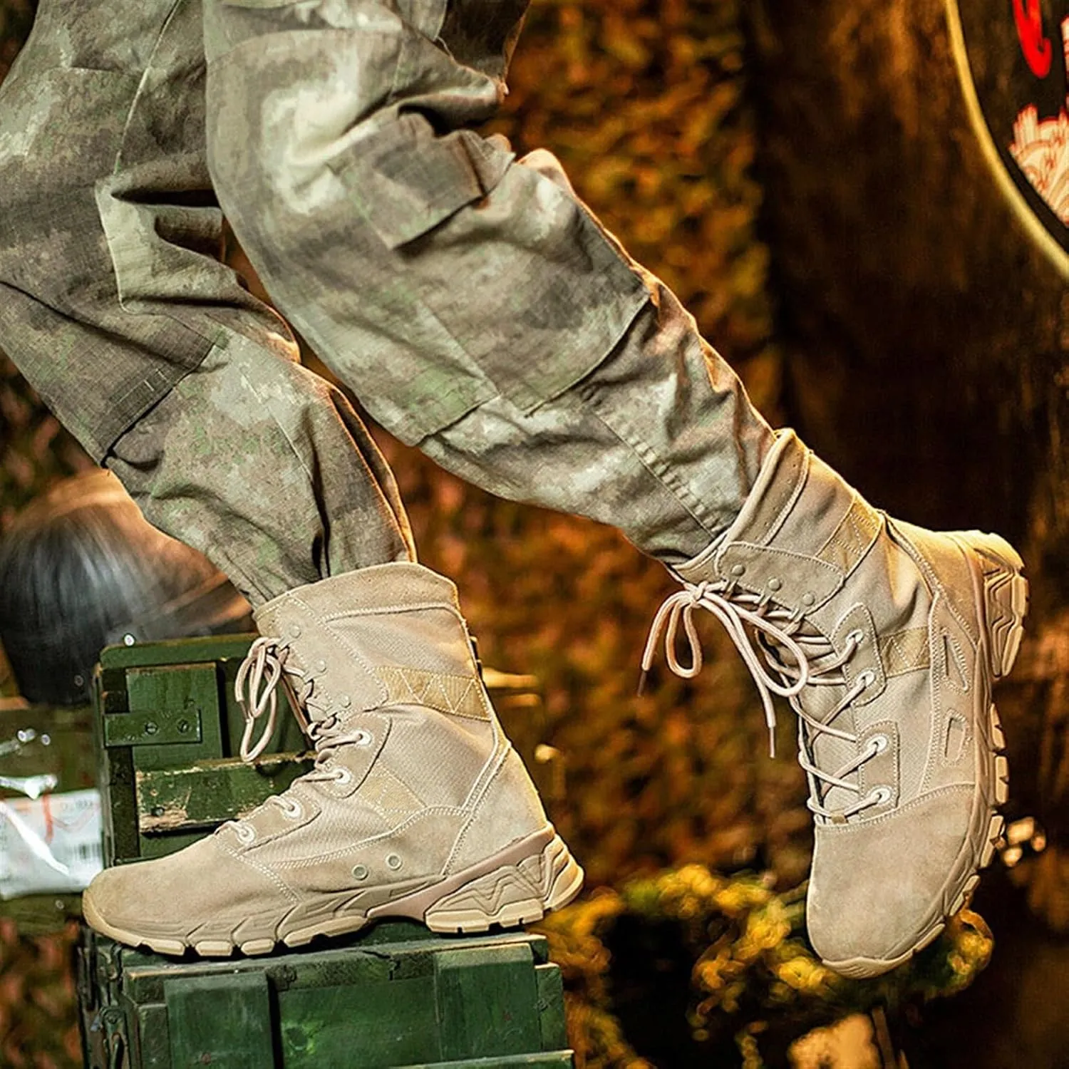 Wygwlg Mens Tactical Military Boots, Men's Plus Size Lace up Breathable High Top Desert Combat Boots, Resistant Combat Sneakers Shoes, for Outdoor Sports Like Camping, Climbing, Cycling