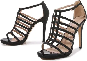 YooPrettyz Women Glitter Cutout Sexy Stiletto Peep Toe Strappy Caged Heeled Sandals Evening Platform High Heels
