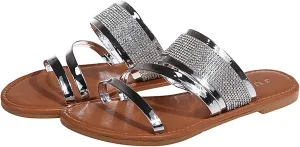 ZBYY Womens Sandals Rhinestone Open Toe Flat Sandals Summer Dressy Beach Slippers Slides Slip On Sandals for Women
